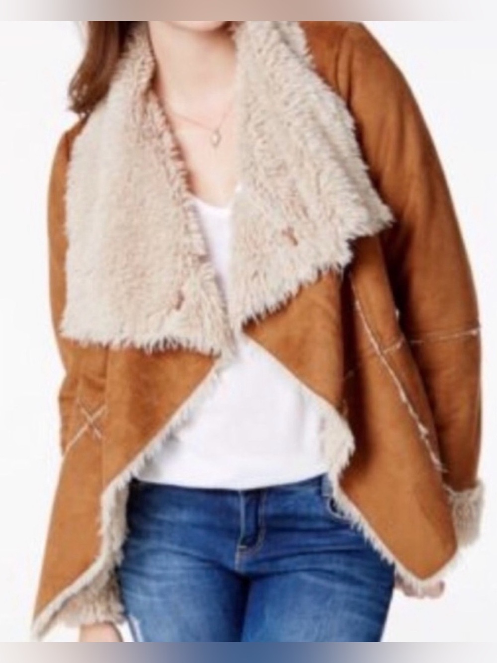 American Rag Cie Faux Suede Sherpa Waterfall Jacket Camel Tan Women’s M
